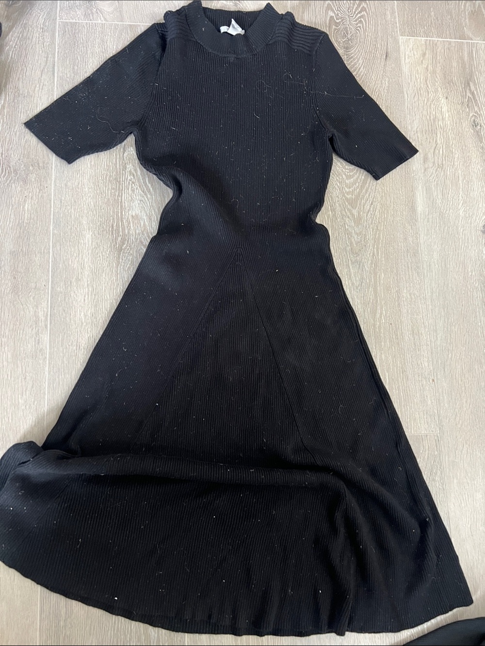 H&M Black Ribbed Short-Sleeve Sweater Midi Dress